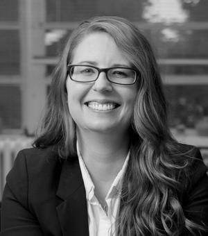 Black and white portrait photo of Laura Schwab-Reese
