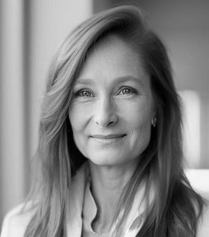 Black and white portrait photo of Louise King