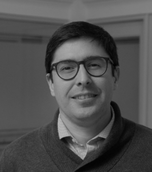 Black and white portrait photograph of Pablo Aguayo Westwood